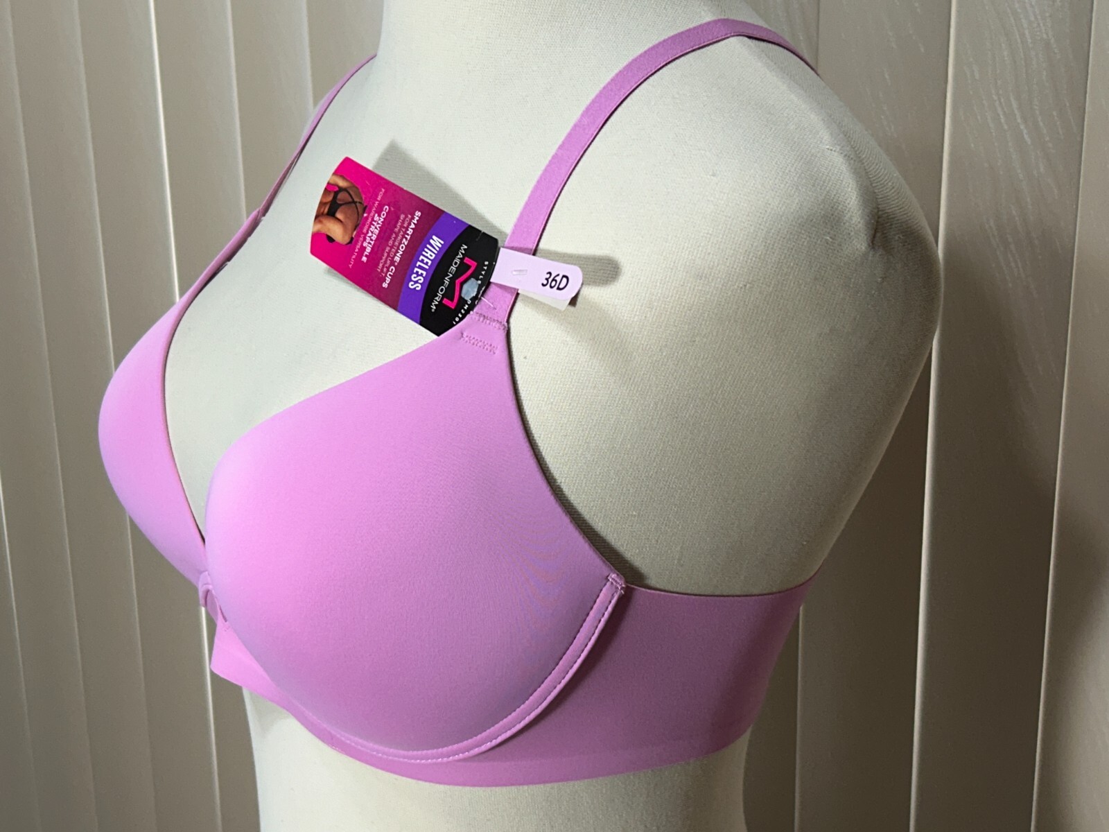 Maidenform Wireless T Shirt Bra 36D Convertible Demi V Plunge Pink DM2301