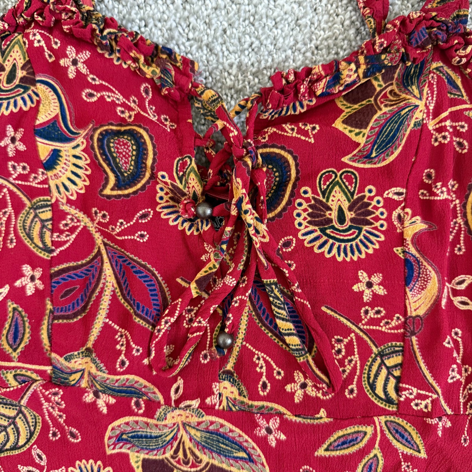 Angie Womens Red Paisley Mini Dress Boho XS