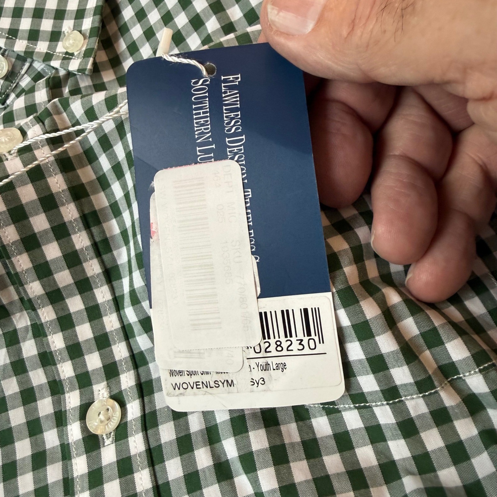 Southern Lure Boys Green Gingham Long Sleeve Button Down Shirt Youth Large NWT