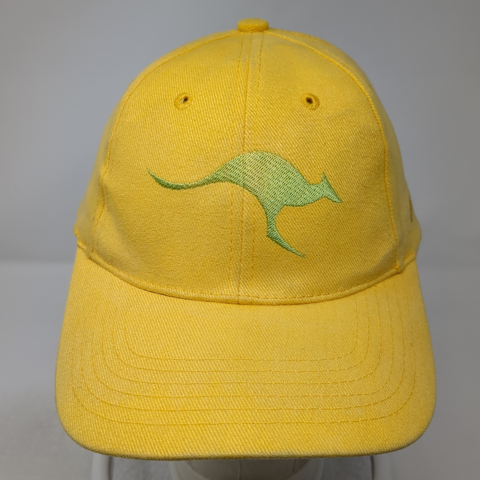 Kangaroo Strapback Baseball Cap Yellow One Size Adjustable Vented Holes 6 Panel