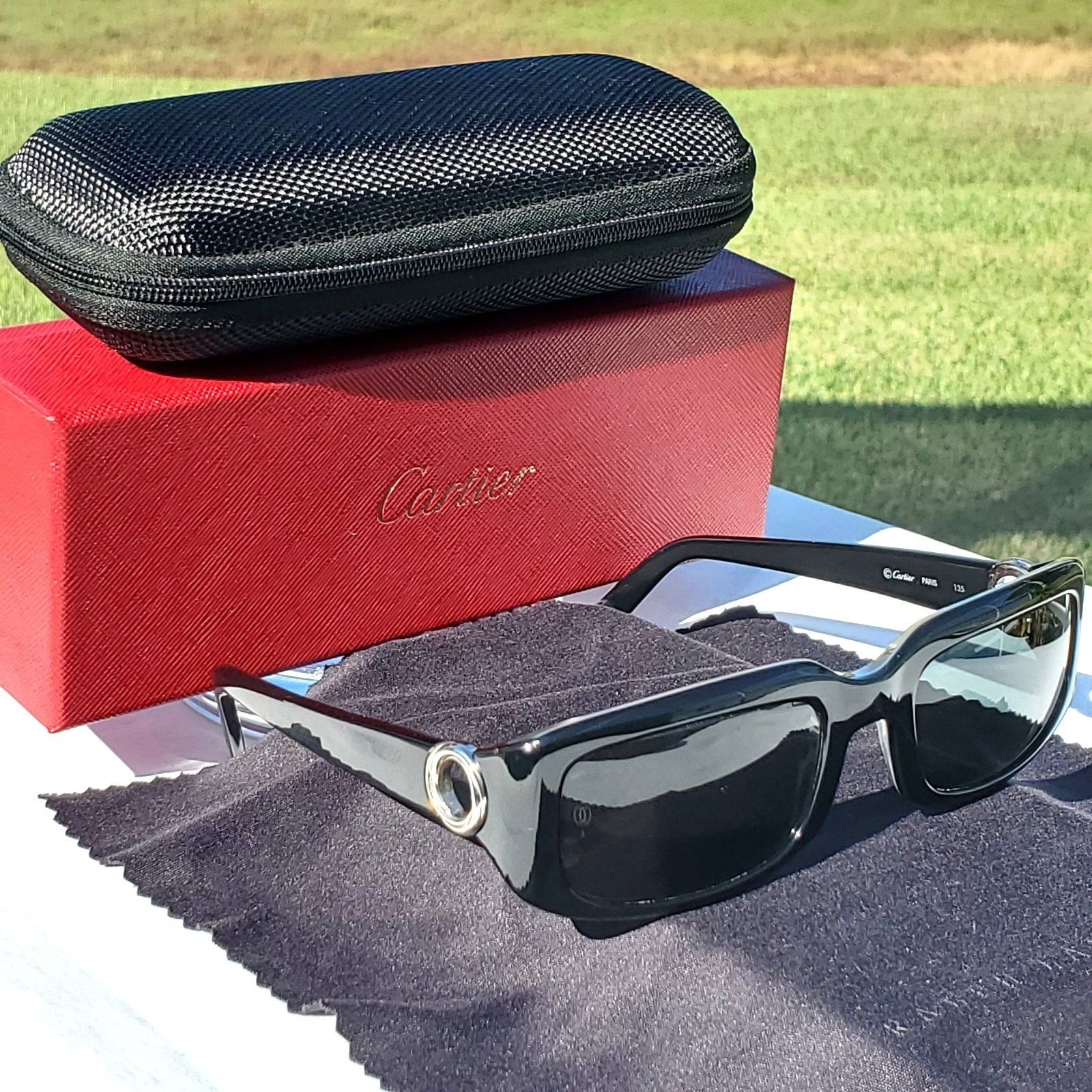**RARE CARTIER TRINITY SUNGLASSES** Gloss Black w/Silver Accents/ Grey Lenses!!!