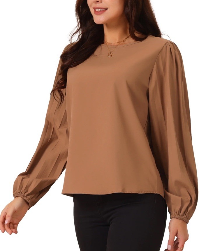 Shein Curve Long Sleeve Pleated Satin Peasant Top Copper Size 1X Fits XL