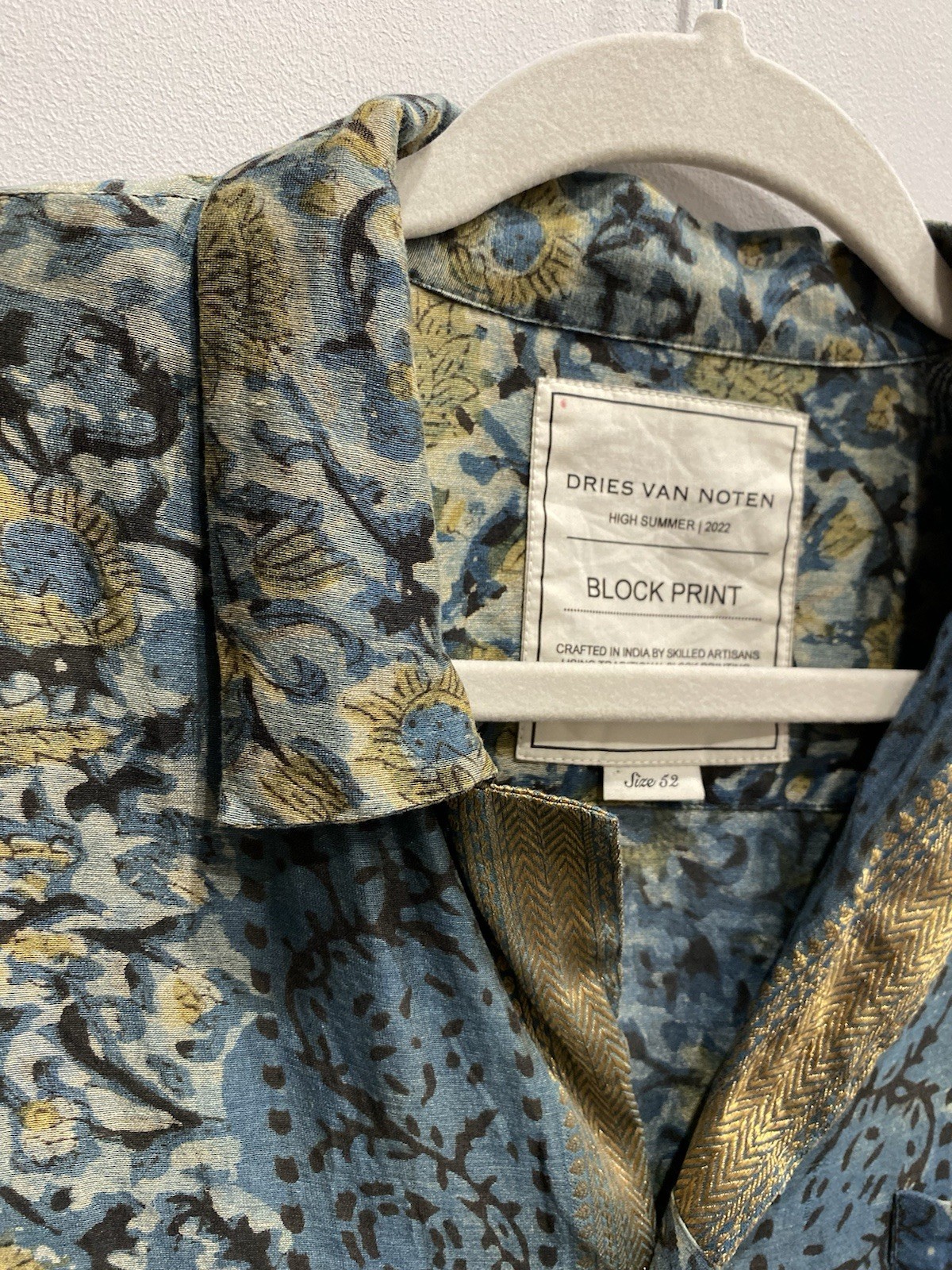 Dries Van Noten High Summer 2022 Block Print Shirt Size 52 Cotton Silk India