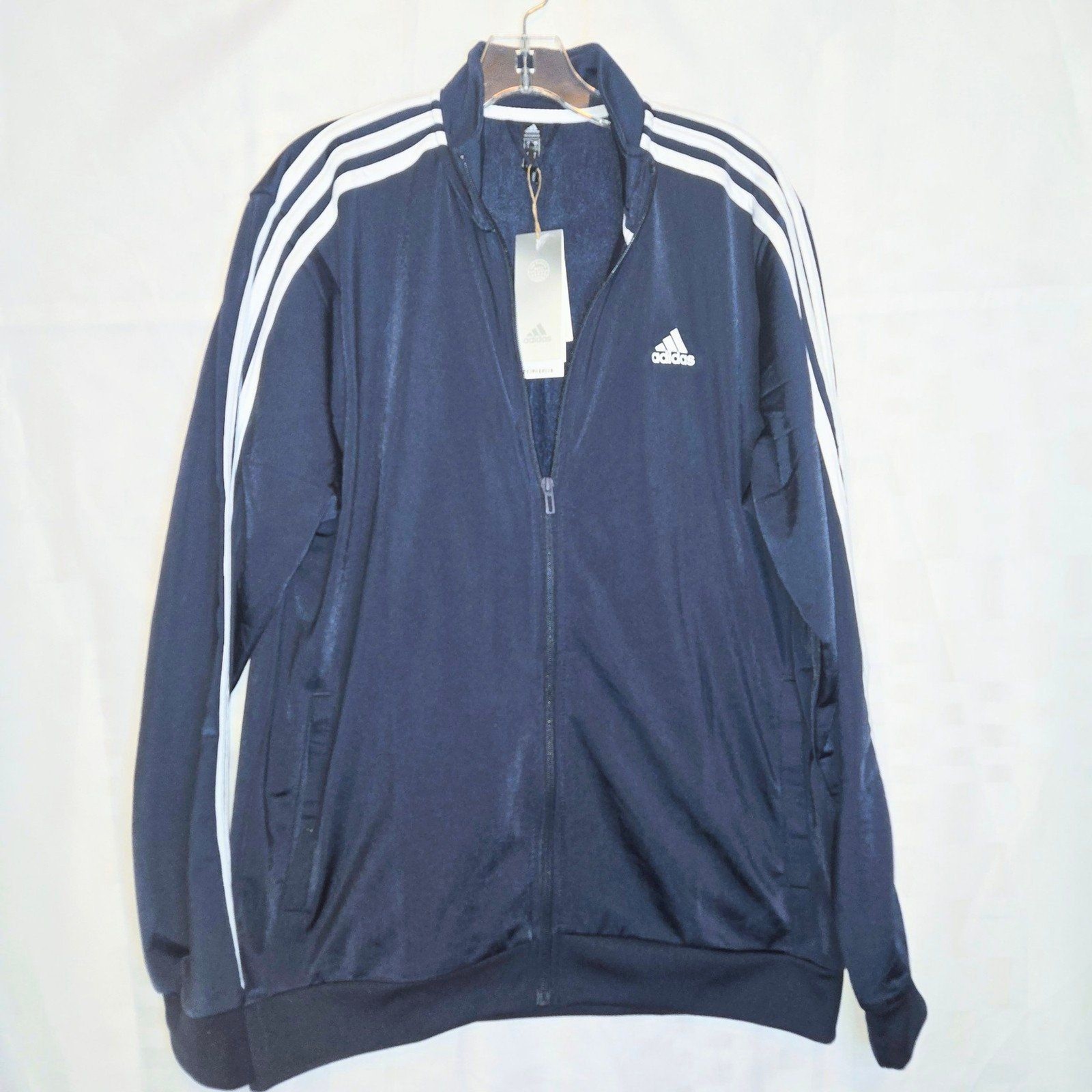 ADIDAS Jacket Full Zip Stripes TrackTop Blue Legend Ink/White Men Size Large NWT