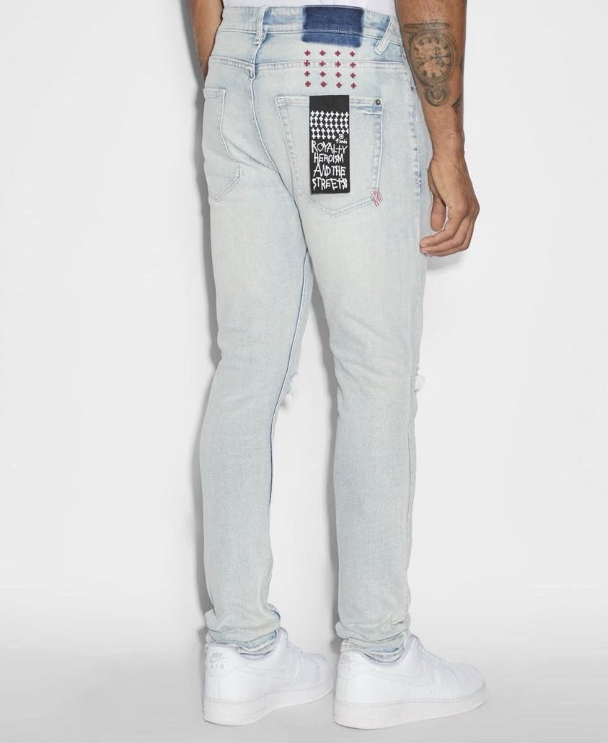 Ksubi Men’s Blue Light Wash Skinny Slim Fit Distressed Denim Jeans 5-Pocket
