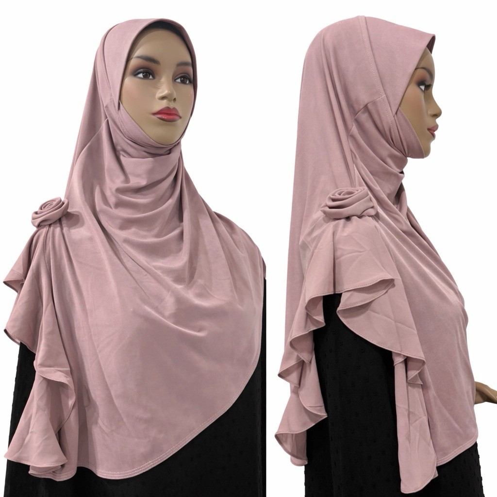 3D Rosette Grace jersey Instant Hijab chiffon shoulder free size