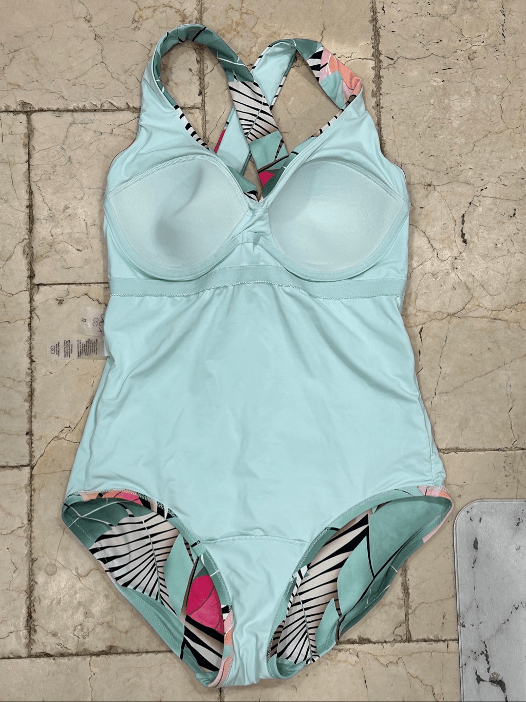 CALIA Tropical Leaf Print One Piece Swimsuit Size 12 Ruched Tummy Control
