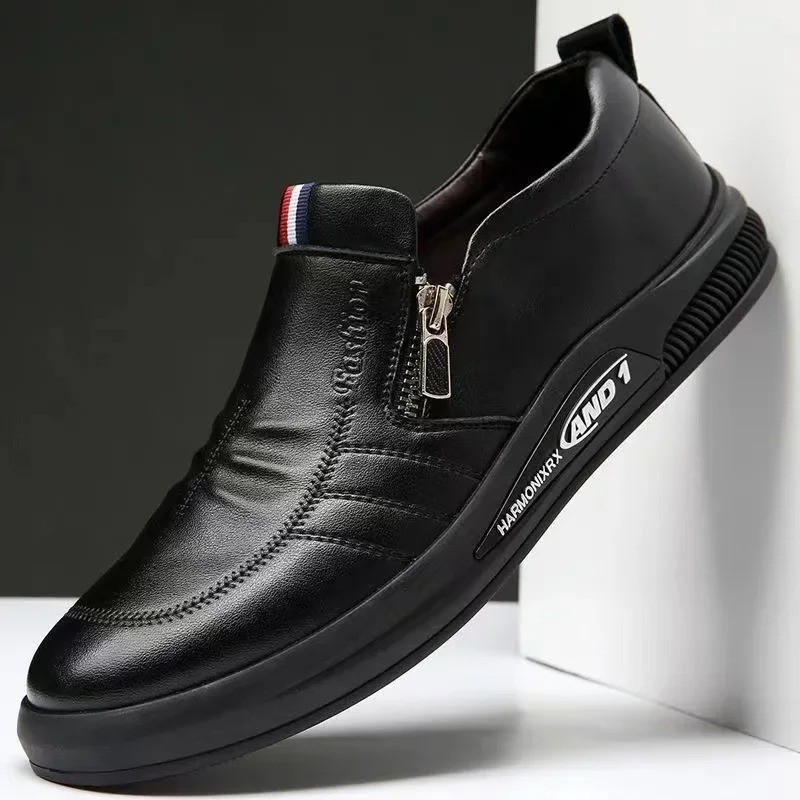 Men’s Leather Zip Sneakers Slip-On Moccasins Soft Sole Driving Casual Shoes