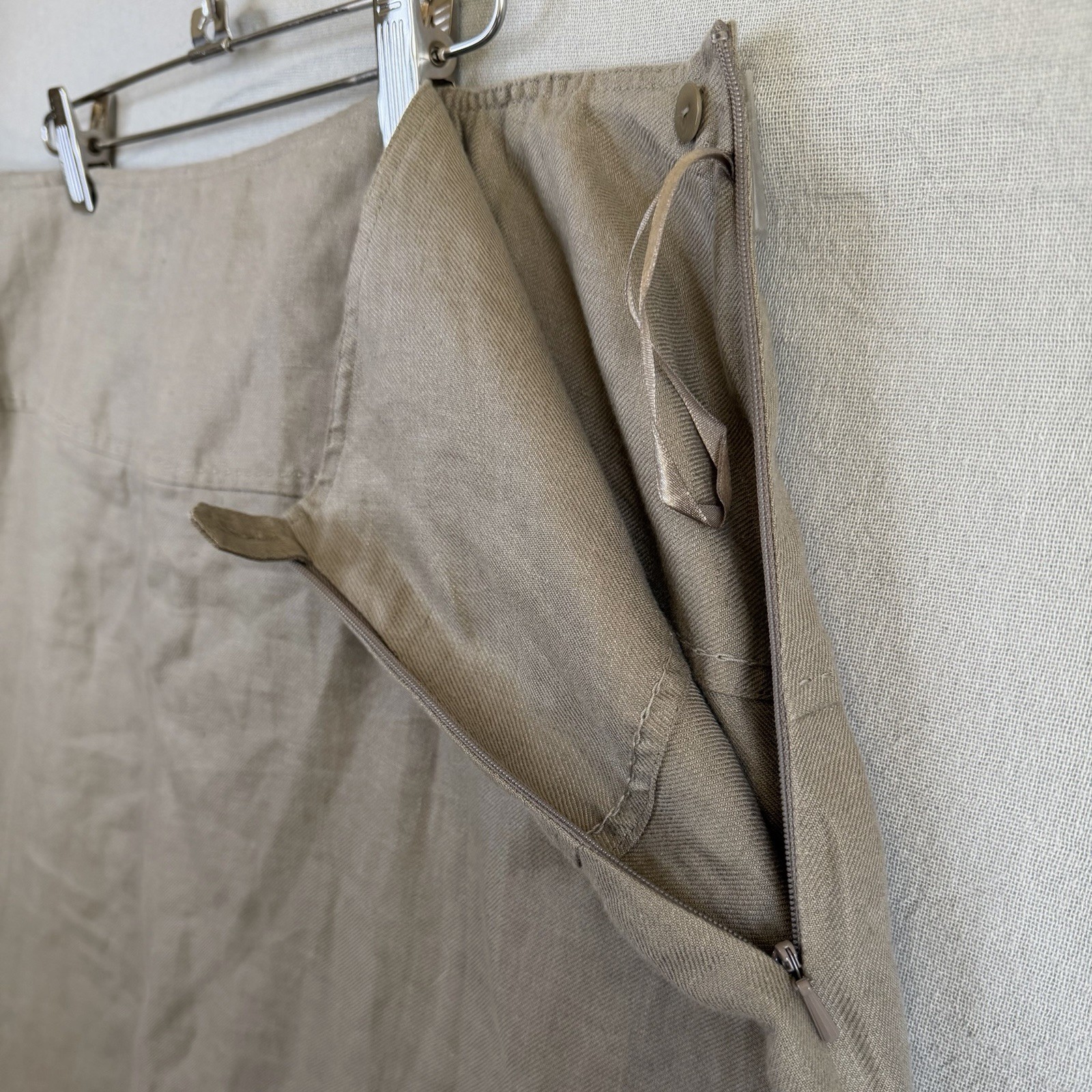 Eileen Fisher Skirt 2X Brown Washed Linen Twill NWT Midi Angled Yoke Zip A Line