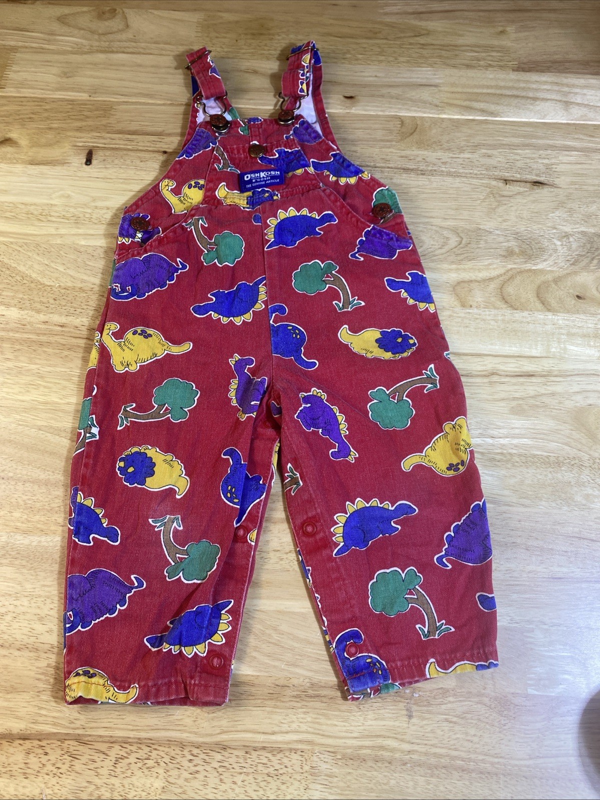VTG Oshkosh B’Gosh Vestback Red Dinosaur Overalls SZ 18M Paper Tag USA