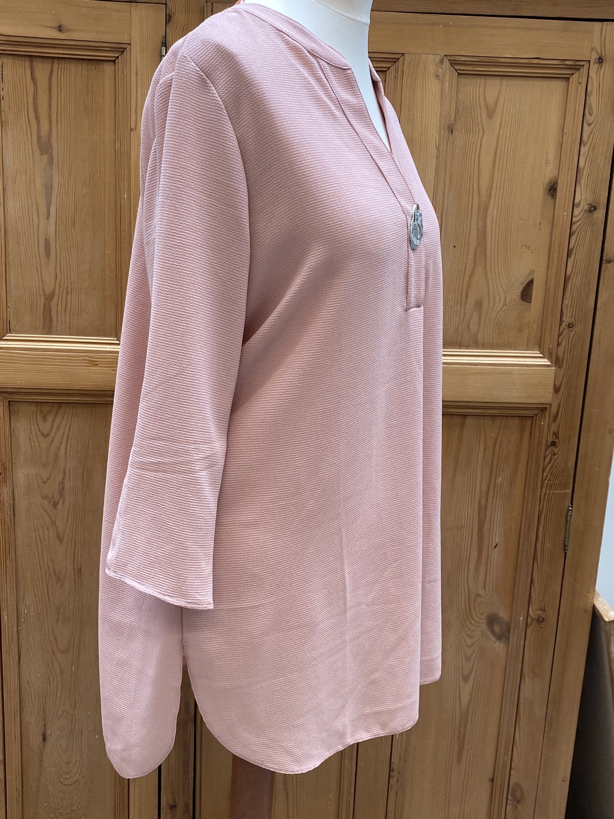 Roman Originals Light Pink Long Tunic Top Notch Neckline & Decorative Button 16