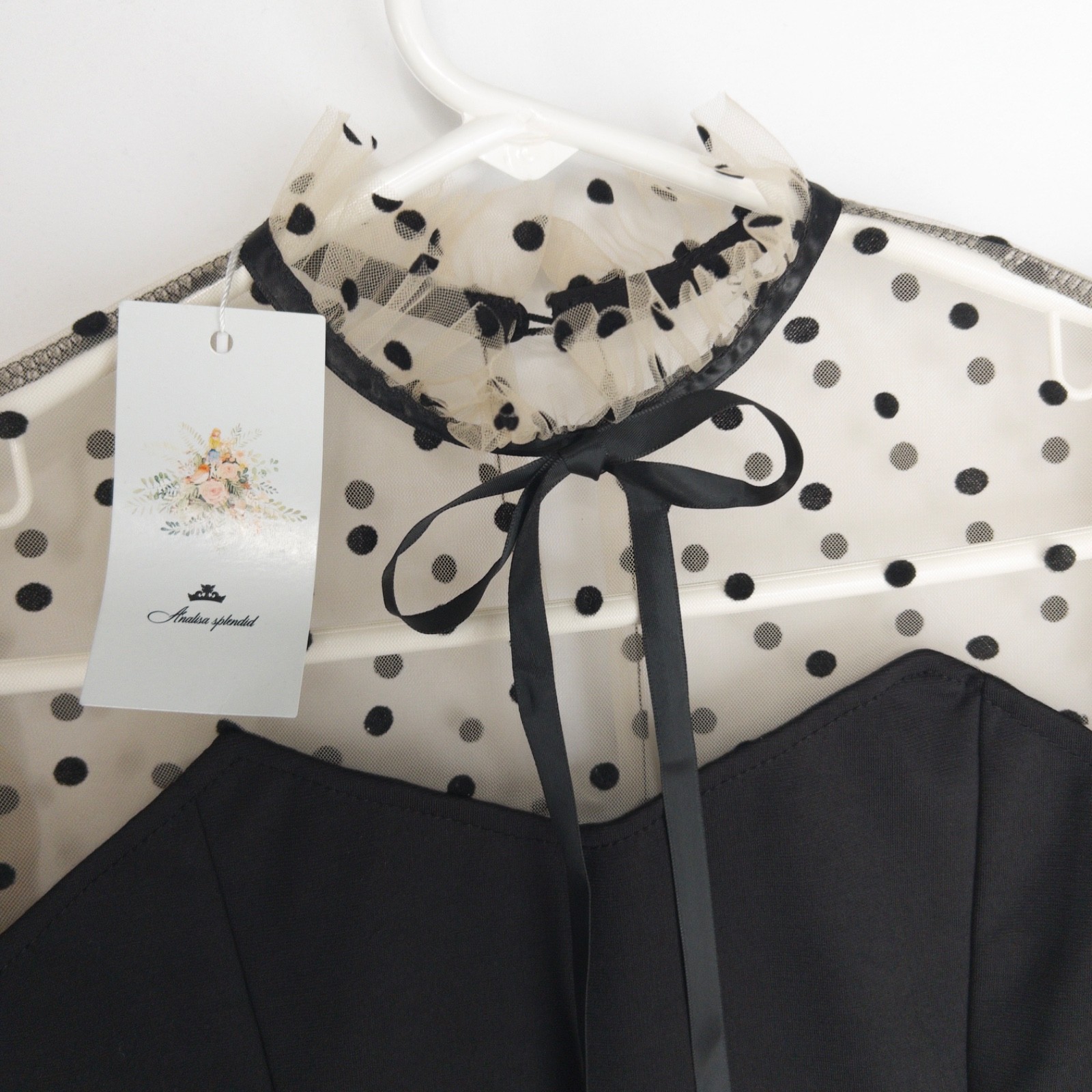 Analisa Splendid Polka Dot Mesh Twee French Retro Ruffle Cuff Dress Womens S NWT