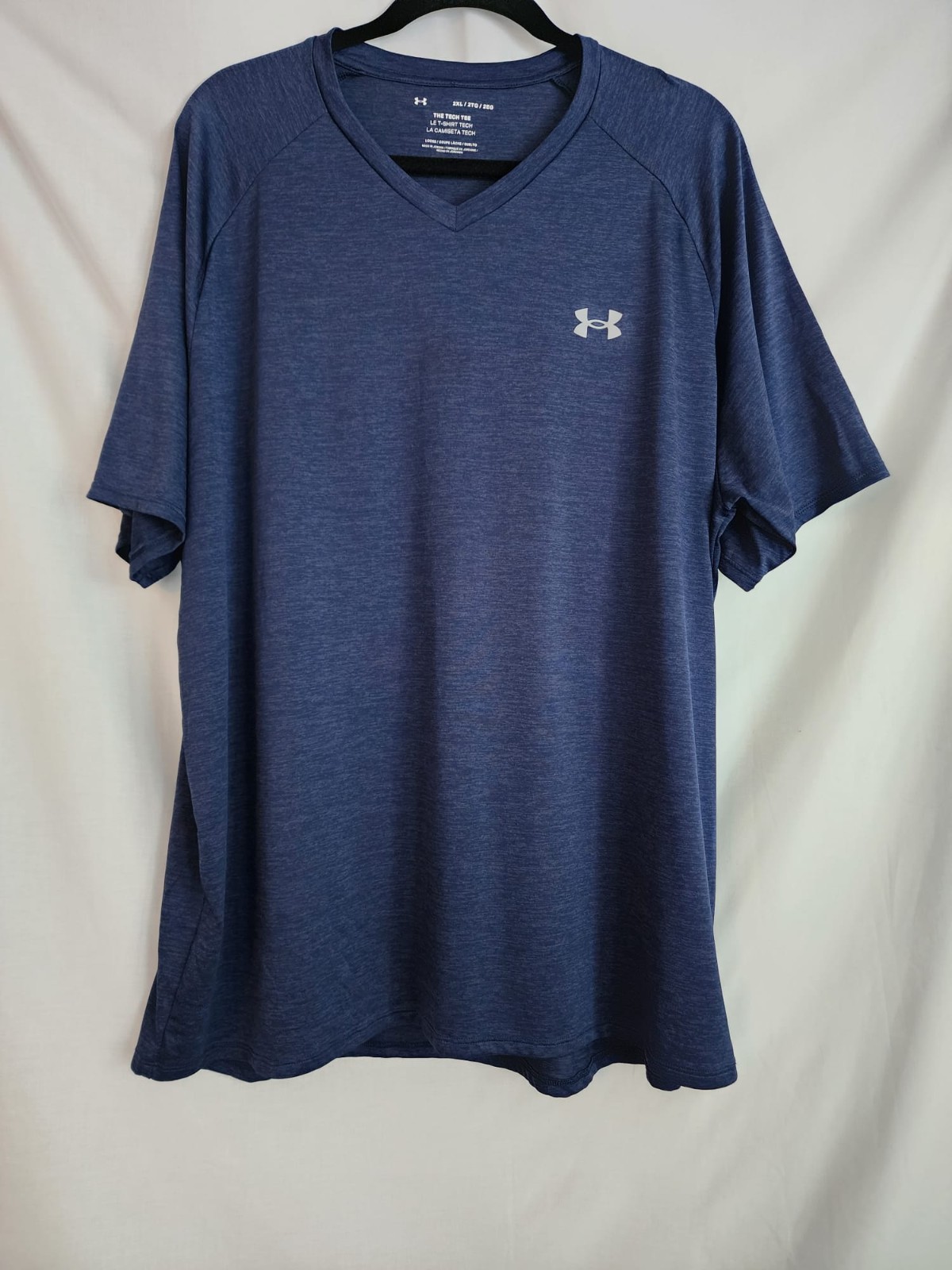 Under Armour Tech Tee Men’s 2XL Blue V Neck Short Sleeve Athletic Shirt Loose Fi