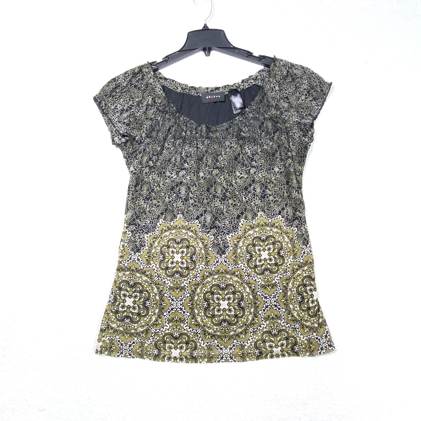Axcess Liz Claiborne Two Tone Boho Top Women’s L Floral Lace Medallion Print