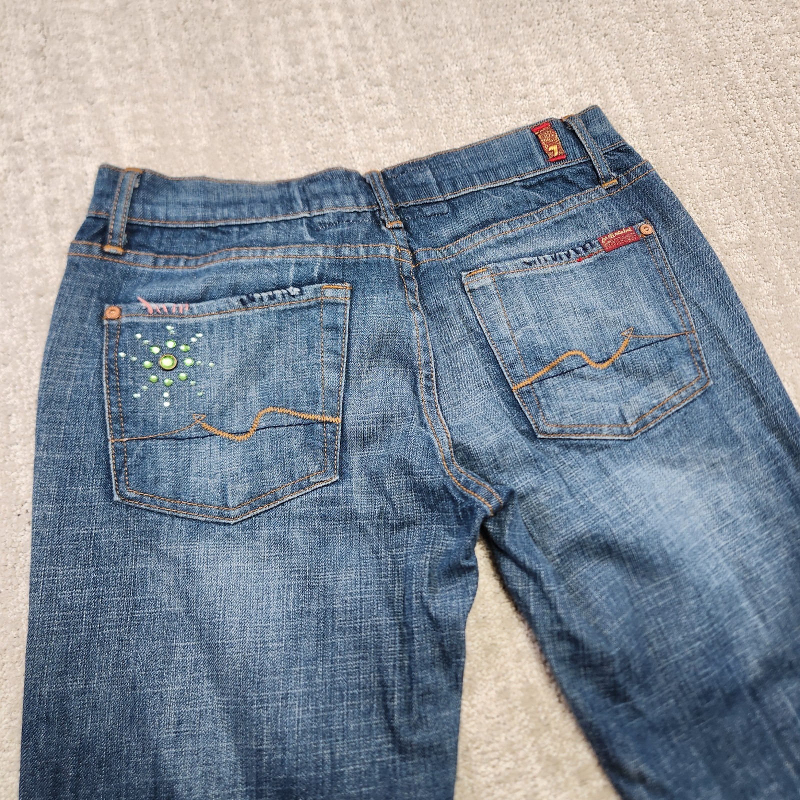 Vintage 7 For All Mankind Jeans Women 28 Flare Low Rise Embellished USA Made