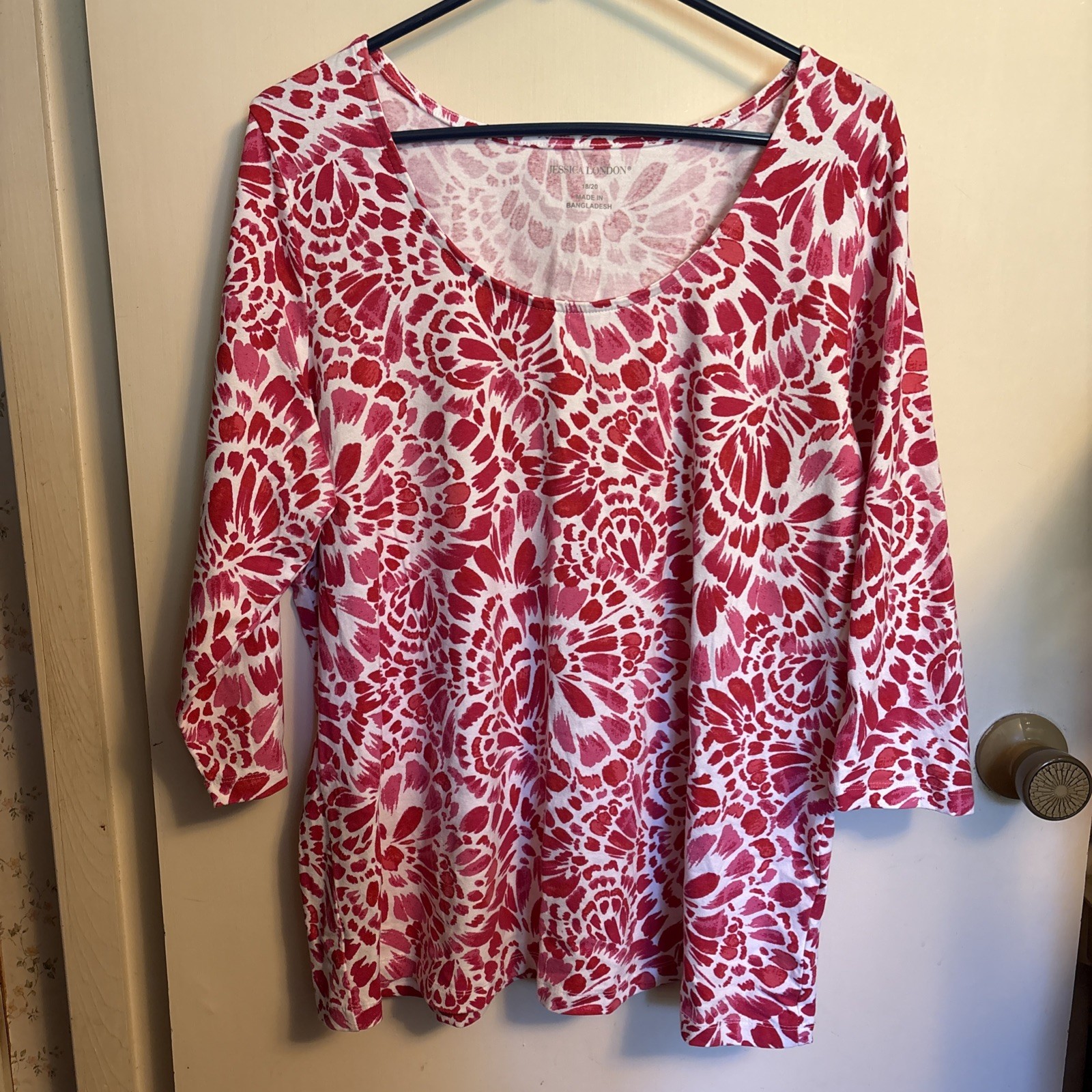 Women’s Jessica London Plus Size 18/20 3/4 Sleeve Blouse Pink & White