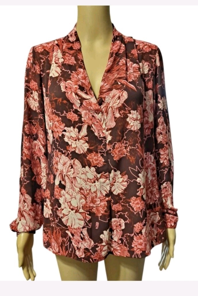 Rose + Olive Red And Pink Floral Button Down Blouse
