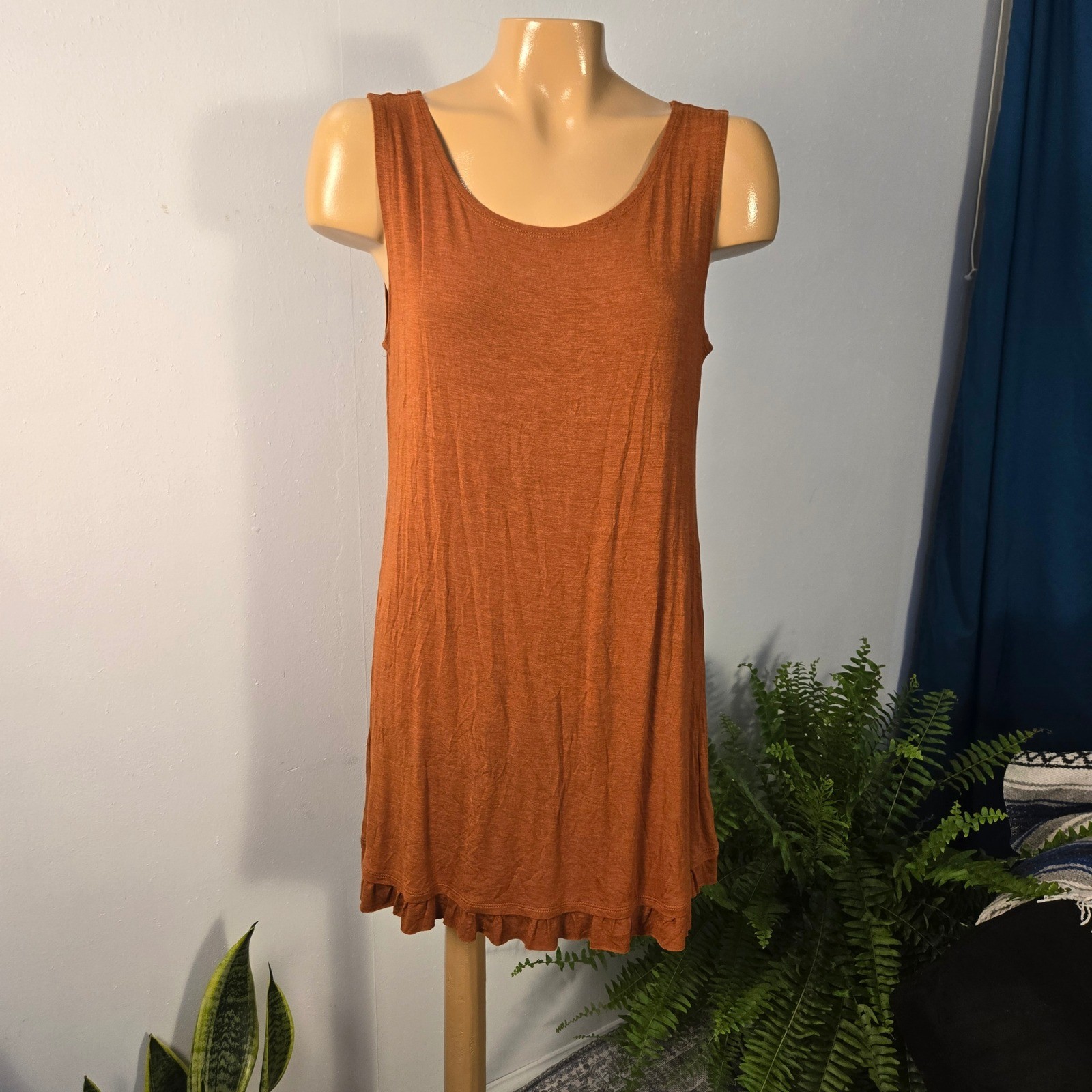 LOGO Layers Womens Tank Top Tunic Medium Rust Orange Ruffle Hem Scoop Neck