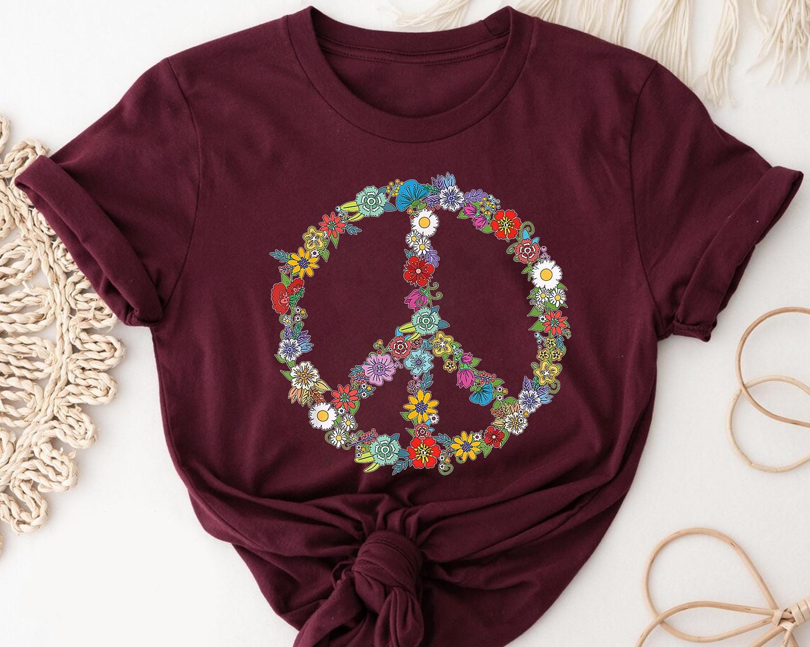 Flower Peace Sign Shirt Boho Floral Peace Symbol Tee Nature Lover Gift
