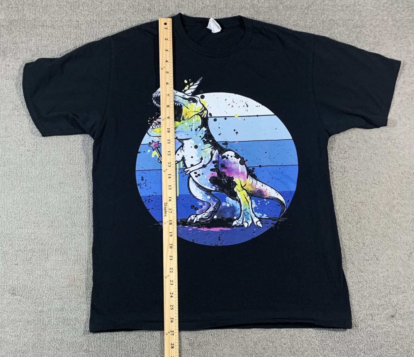 T Rex Unicorn Port & Company Black Graphic Tee Size Large
