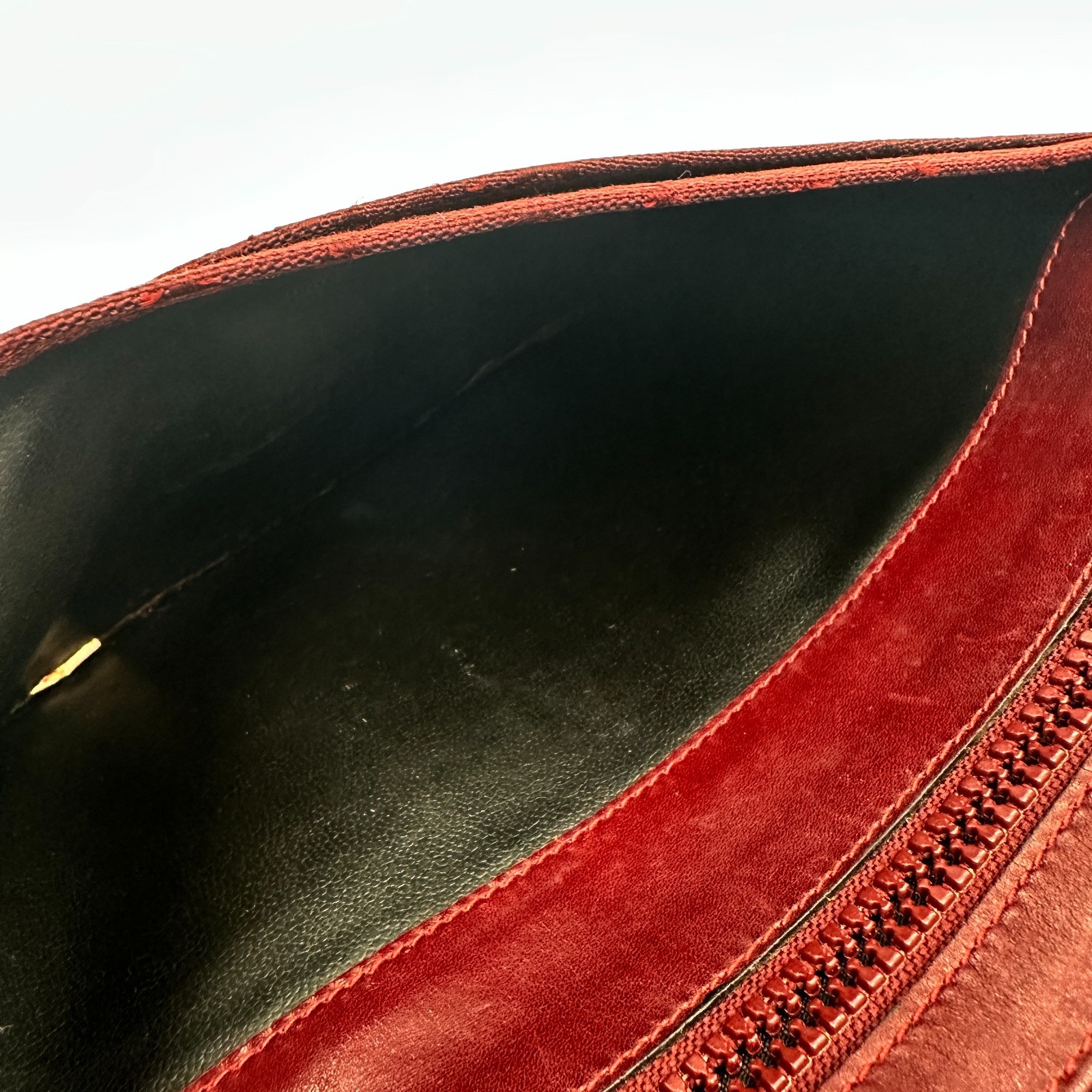 CELINE Vintage C Macadam Clutch Bag Pouch Purse Red Canvas Leather Auth Japan