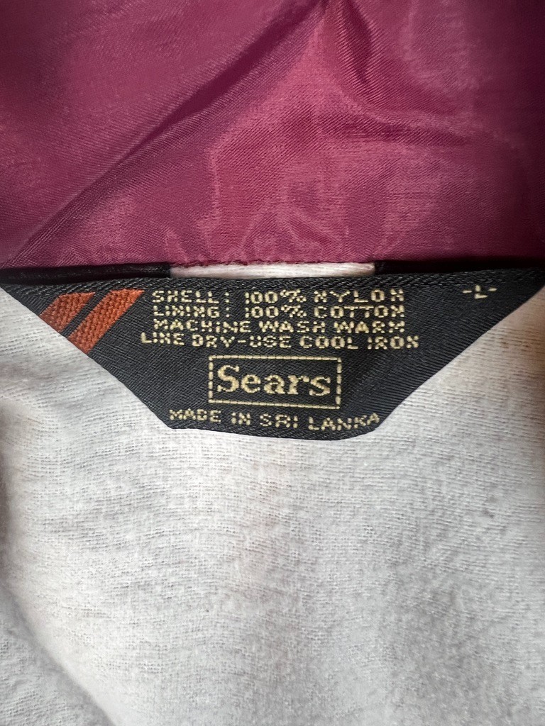 Vintage Sears Jacket Mens Large Maroon Nylon Coaches Lined Snap Front 90s Street