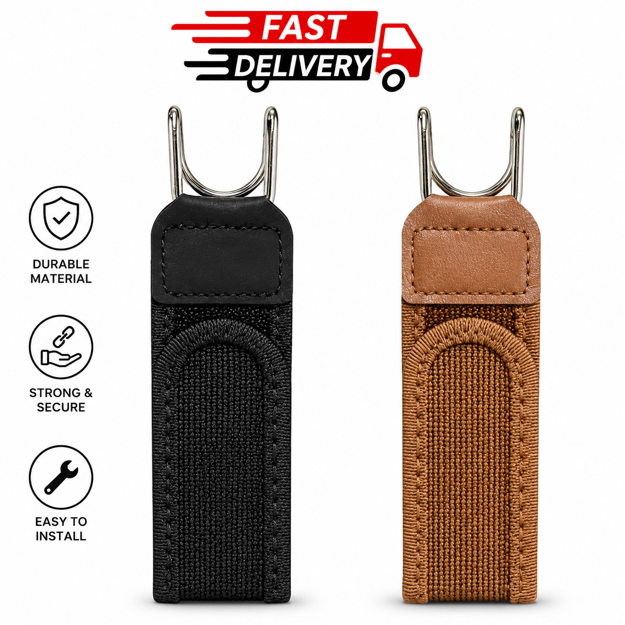 2PCS Tactical Metal Hook Elastic Belt Buckle-Less Invisible Waist Belt Closure