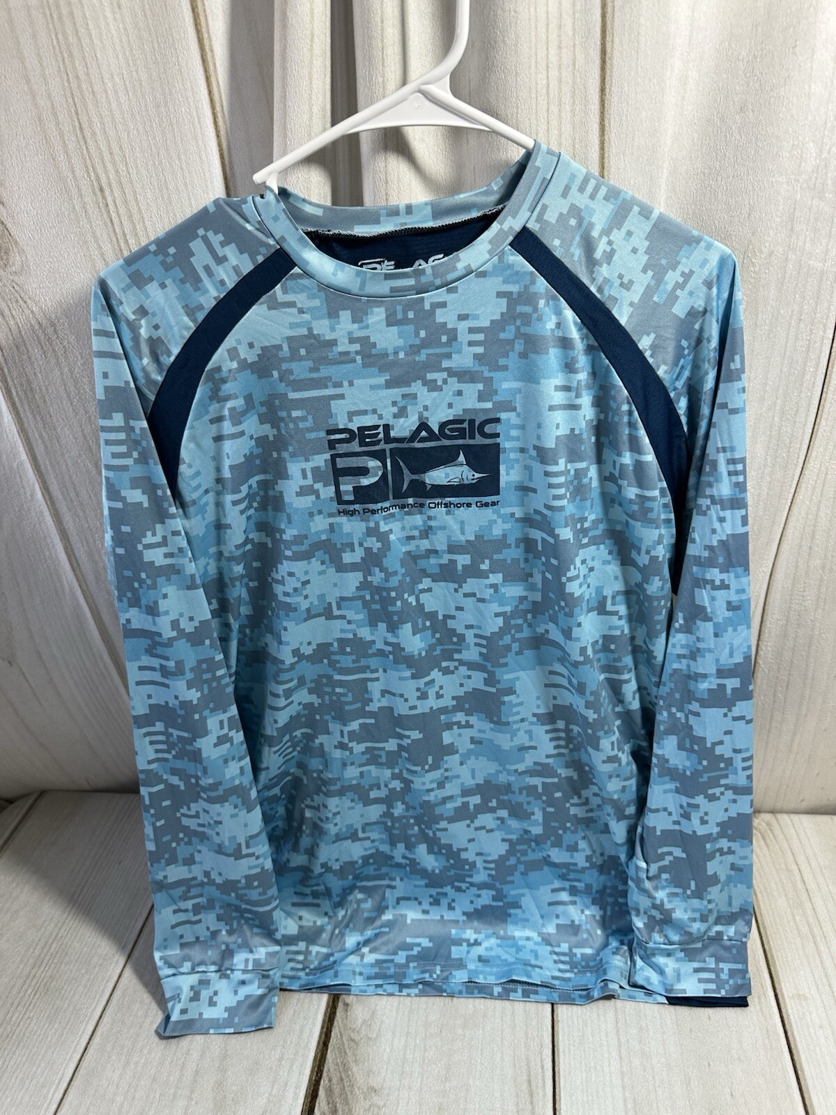Pelagic Camo Vaportek Digi Camo High Performance Fishing Shirt Mens Large Blue