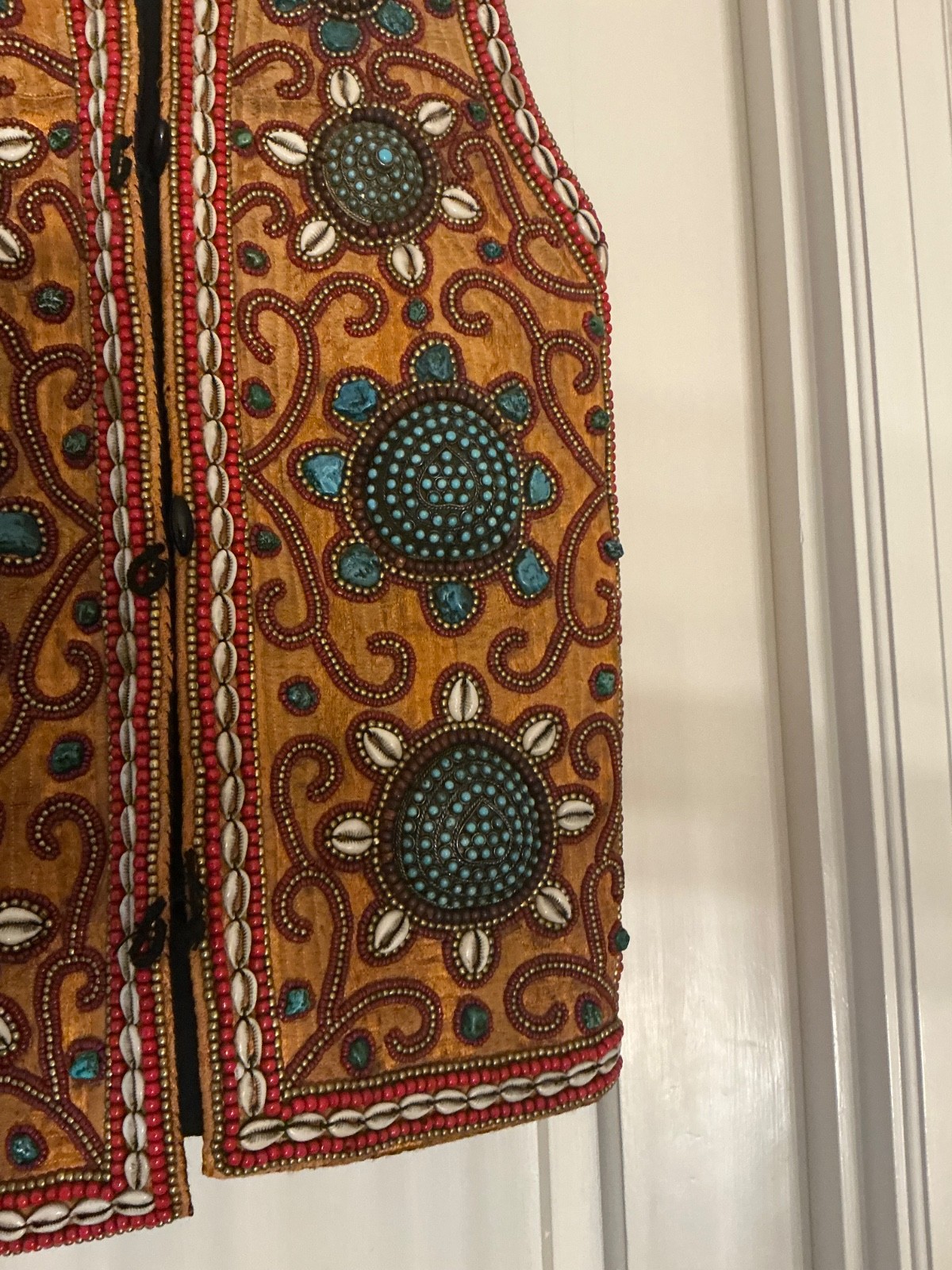 Ornate Tibetan Dignitary Vest with coral and cowrie shells 19th century