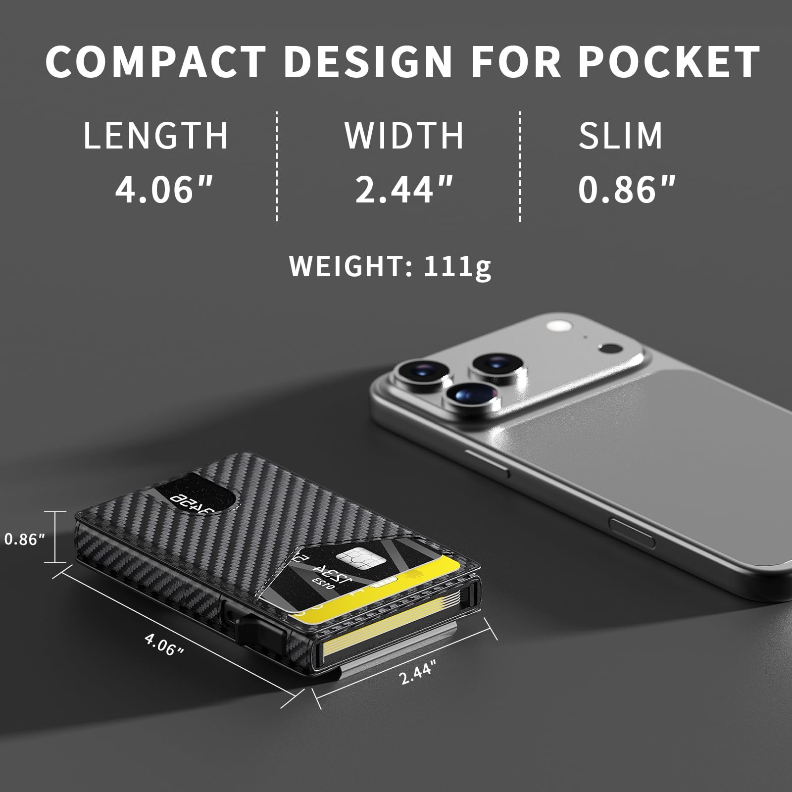KISUEDZP Wallet for Men Slim RFID Compact (4.06 x 2.44 x 0.86 inches), Carbon