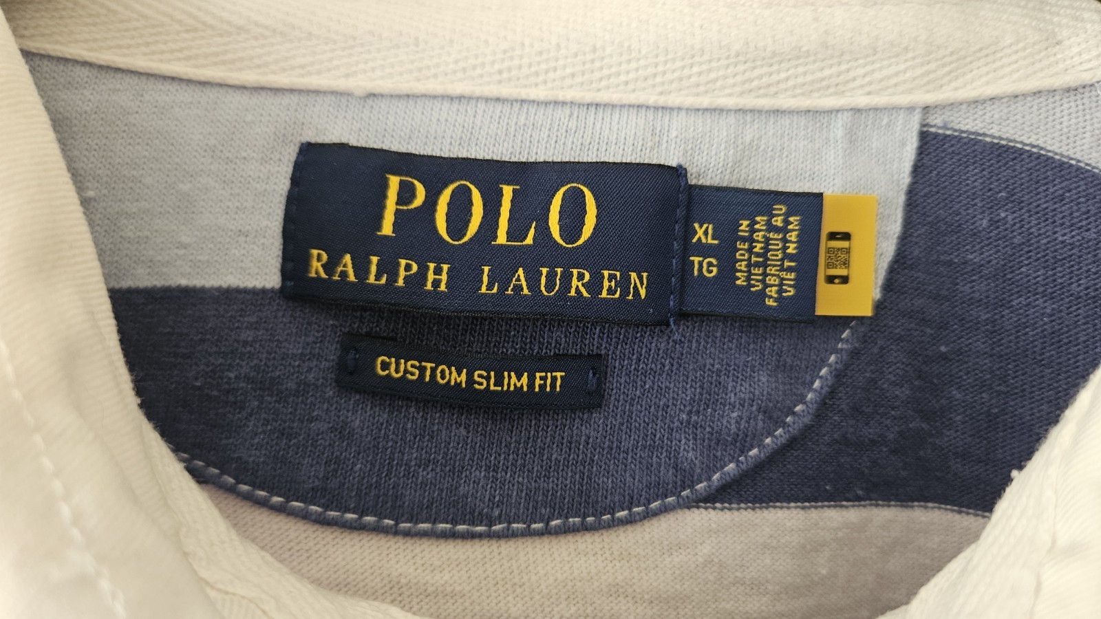 Polo Ralph Lauren Rugby Shirt XL Custom Slim Fit Striped Blue 23×28 Authentic