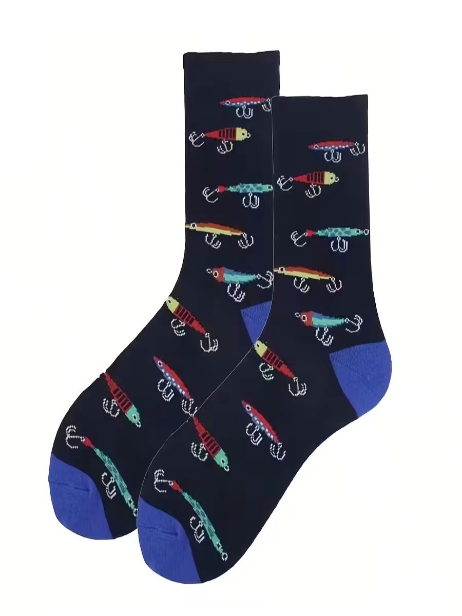 FISHING | Mens Unisex Fish Hooks Fun Novelty Socks | One Size UK 6-11 EU 40-46