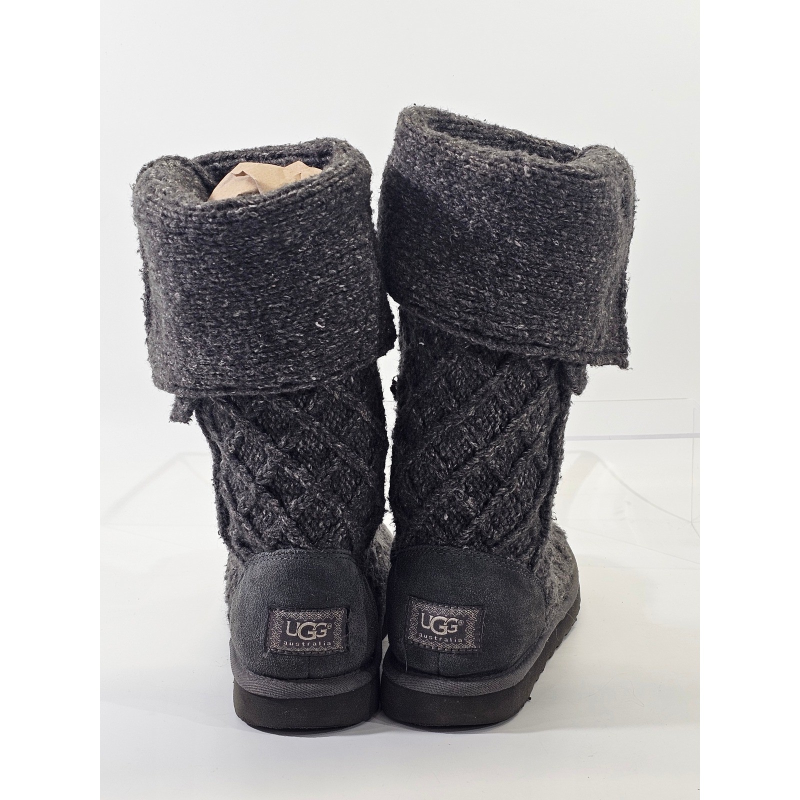 UGG Australia Lattice Cardy Grey Knit Tall Or Fold Down Boots 3066 Womens Size 8