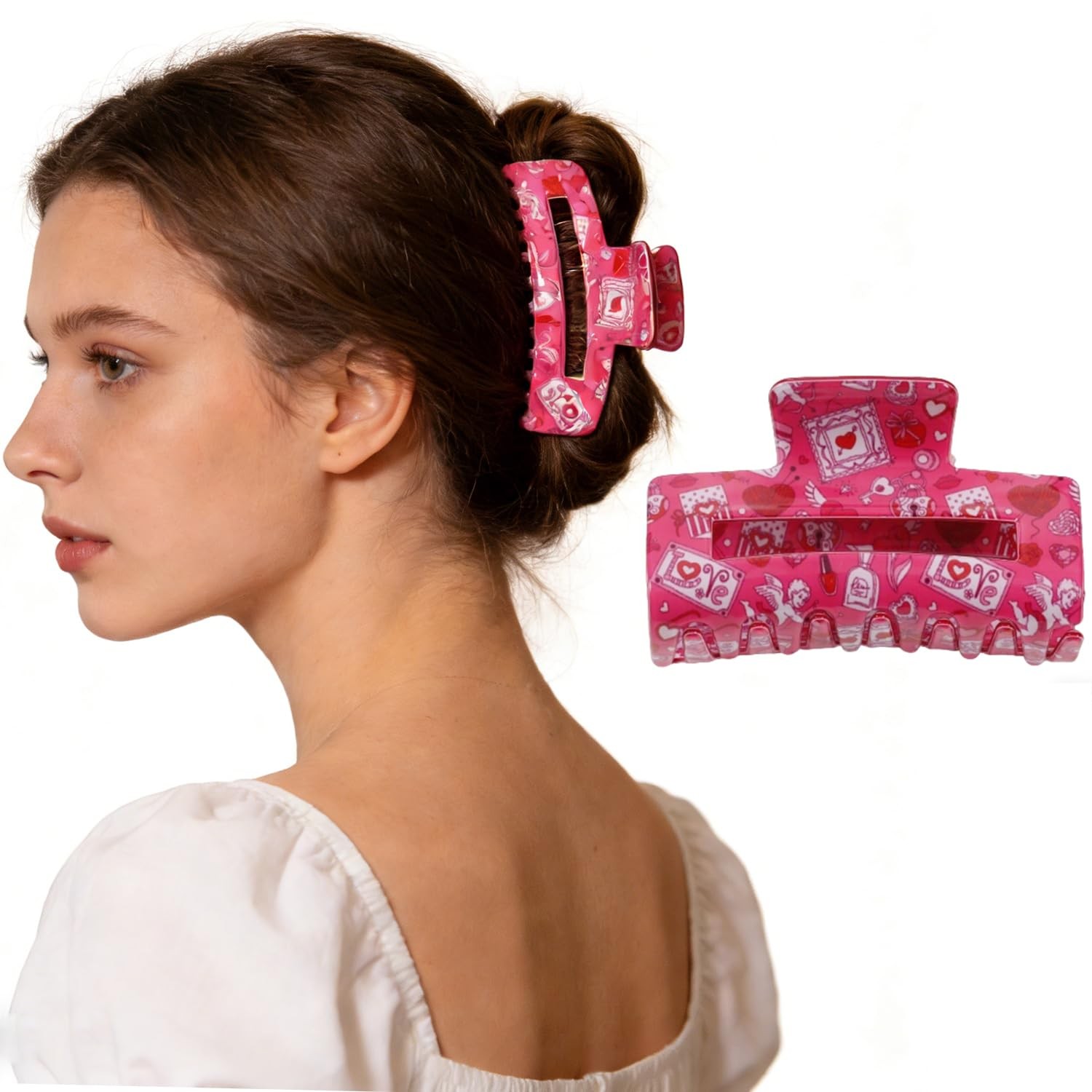 1Pcs Valentines Claw Clips for Women Pink Red 1 Count (Pack of 1), Multicolor