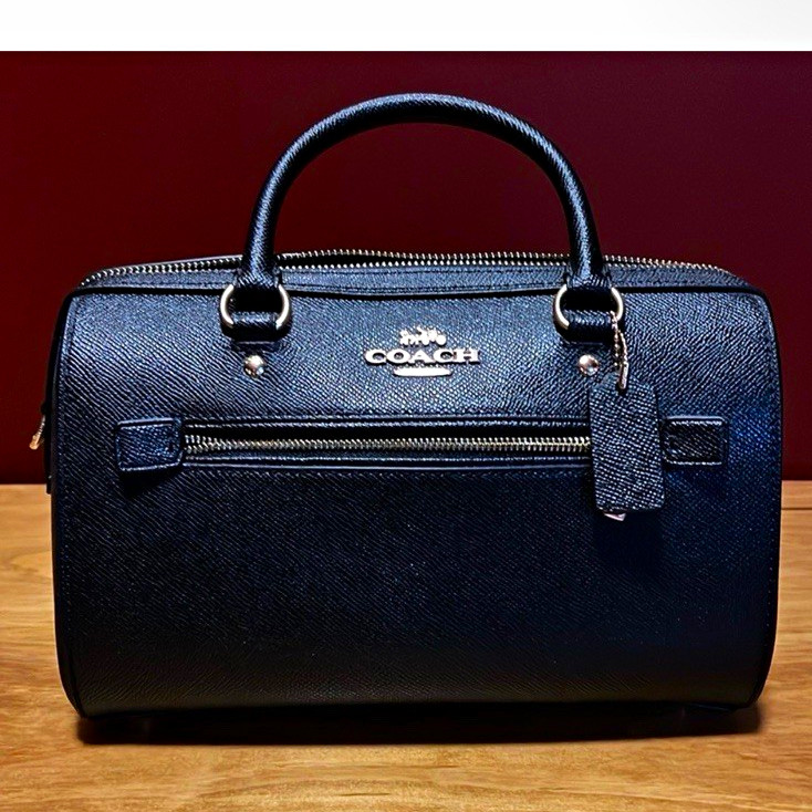 Coach Black Rowan Satchel Top Handle Zip Gold Hardware Detachable Crossbody