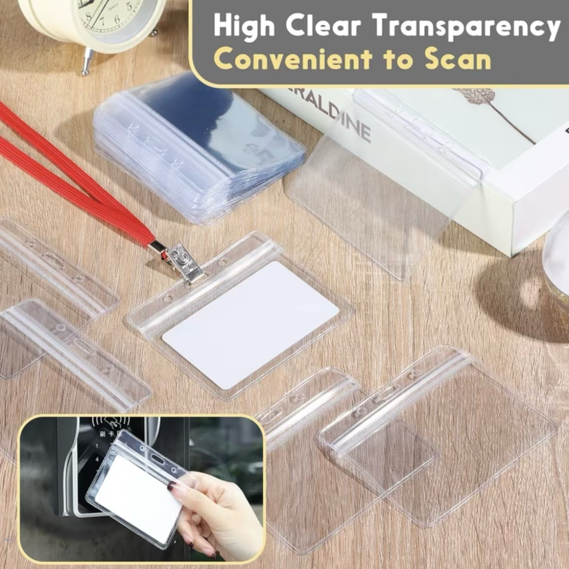 1 Pack – Horizontal Clear Soft ID Card Badge Holder Sleeve Waterproof Resealable