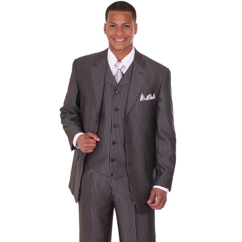 Men’s Three Button Pin-Striped Fashion Suit w/ Matching Vest 5802V5 Cream