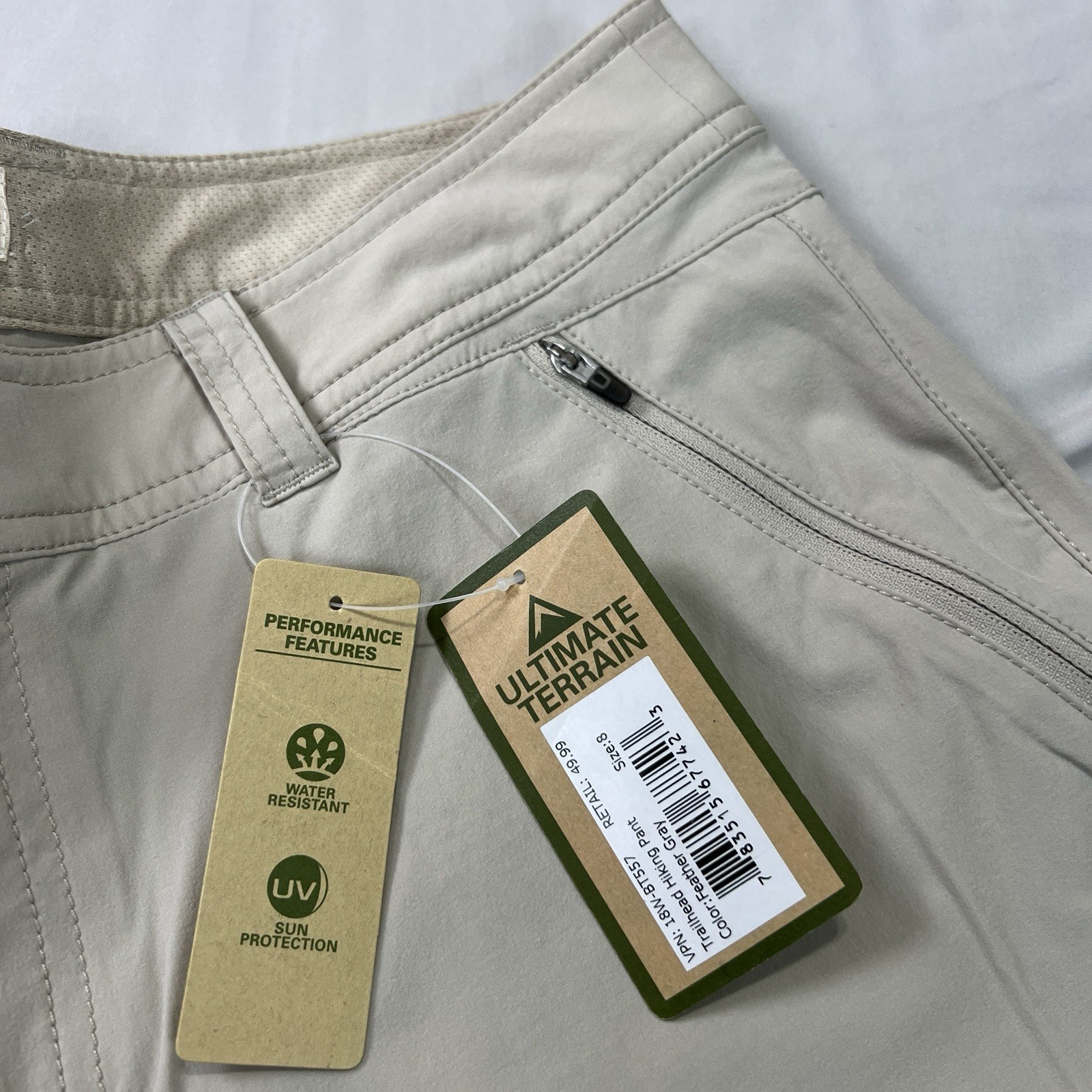 Ultimate Terrain Cargo Pants Womens 8 Beige Stretch Outdoor Water Resistant NWT