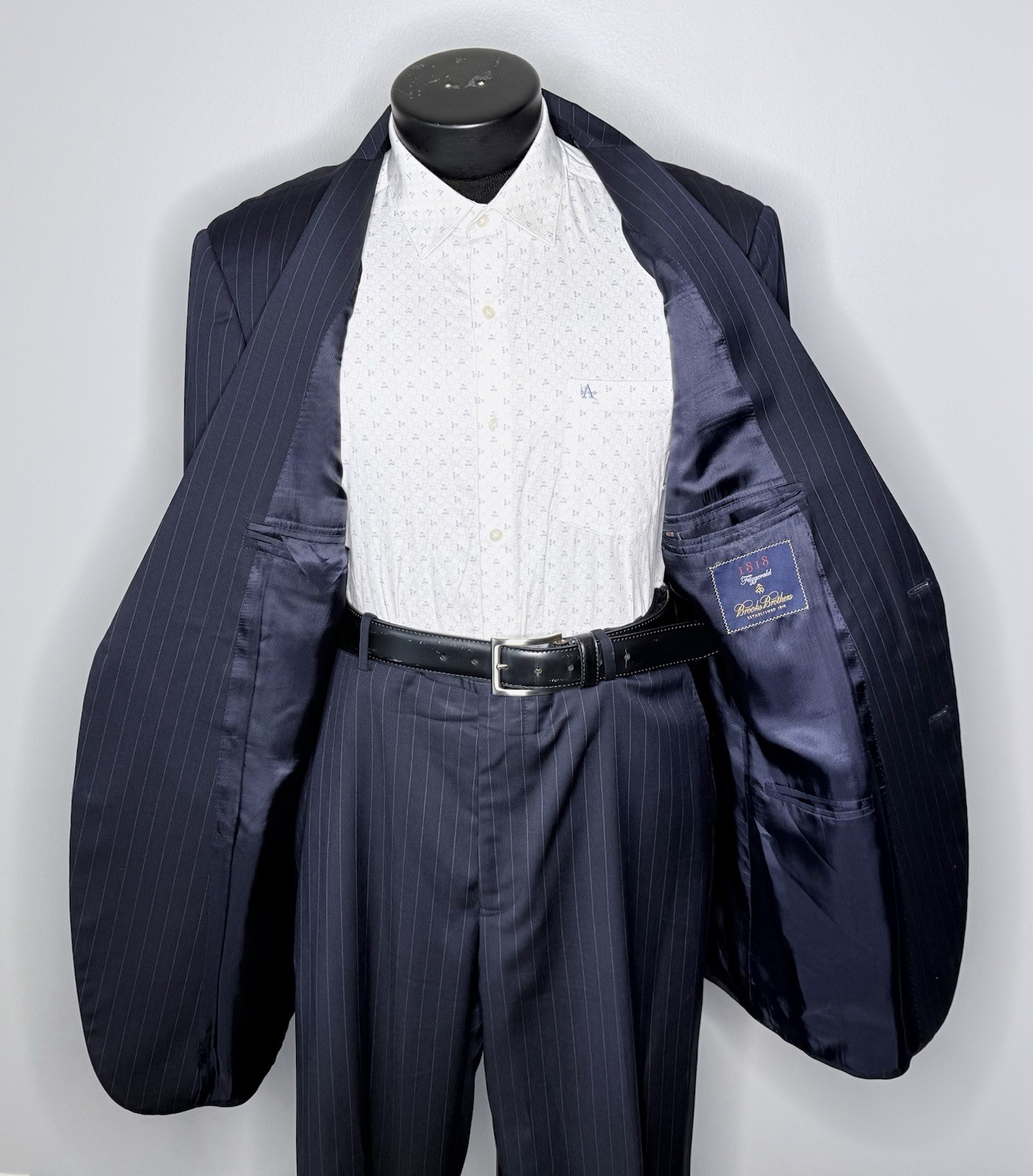 Brooks Brothers Fitzgerald Wool Blue Striped Suit 40R Jacket 34×29 (+2.5″) Pants