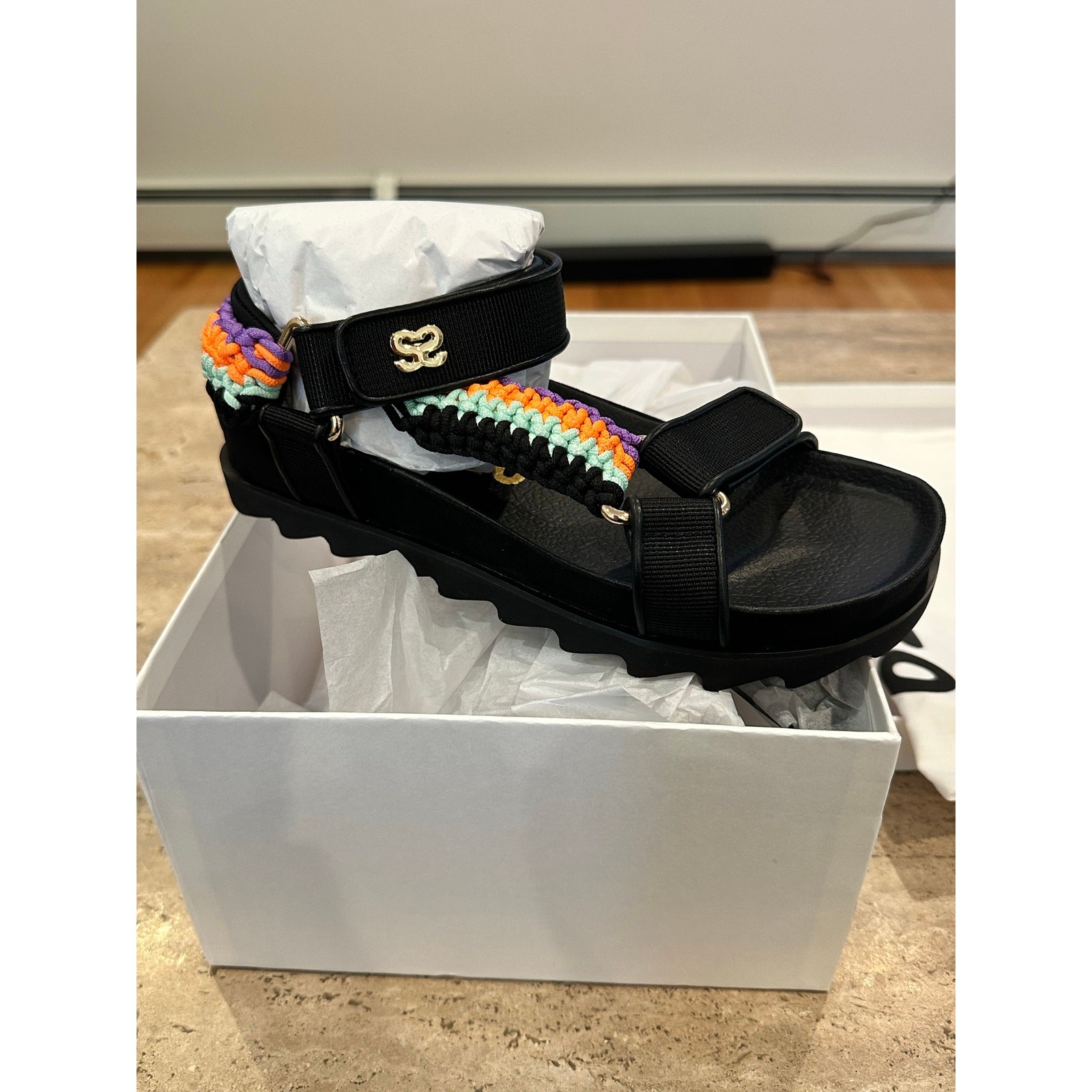 NEW NIB Sandro Shell And Crochet-knit Braided Sandals SIZE FR 38 / 7.5