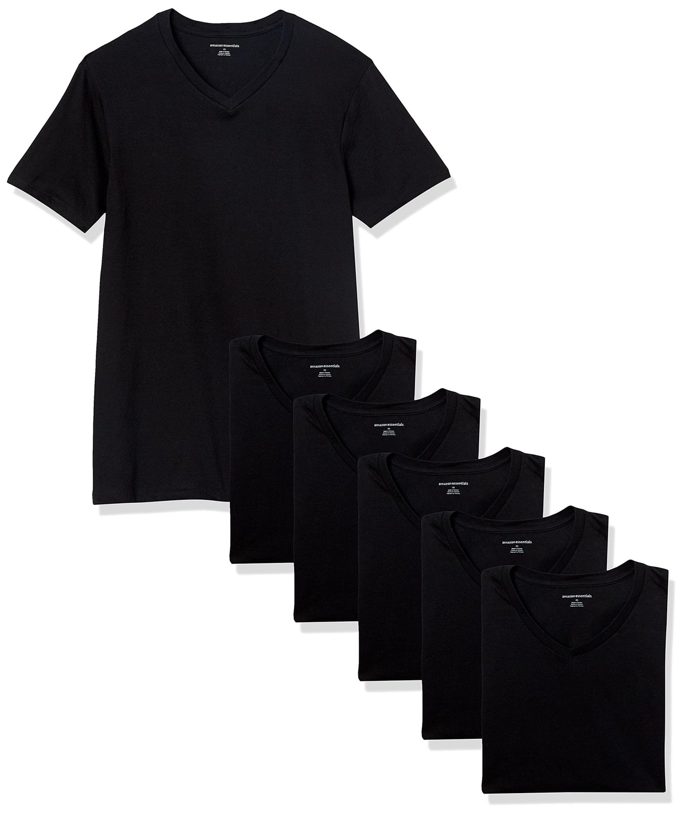 6 Pack Men’s Short Sleeves 100% Cotton V-Neck Undershirt,X-Large Black