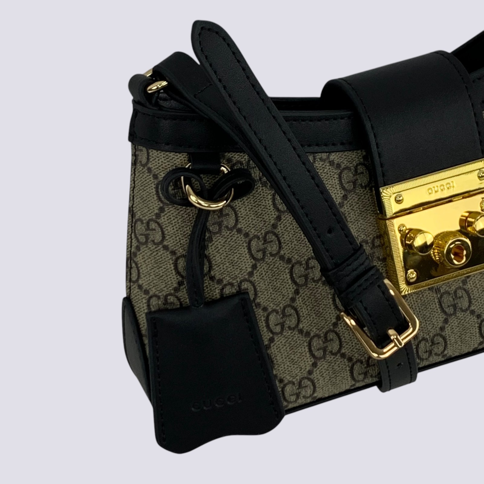 Gucci GG Monogram Padlock Small Shoulder Bag Black Leather 811705