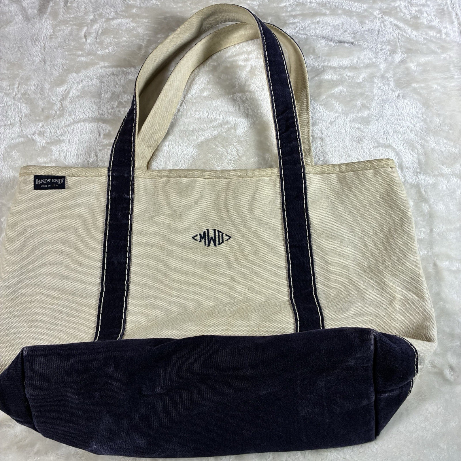 Lands End Canvas Tote Bag 12 1/2”x6”x12”high Made In USA Embroidered