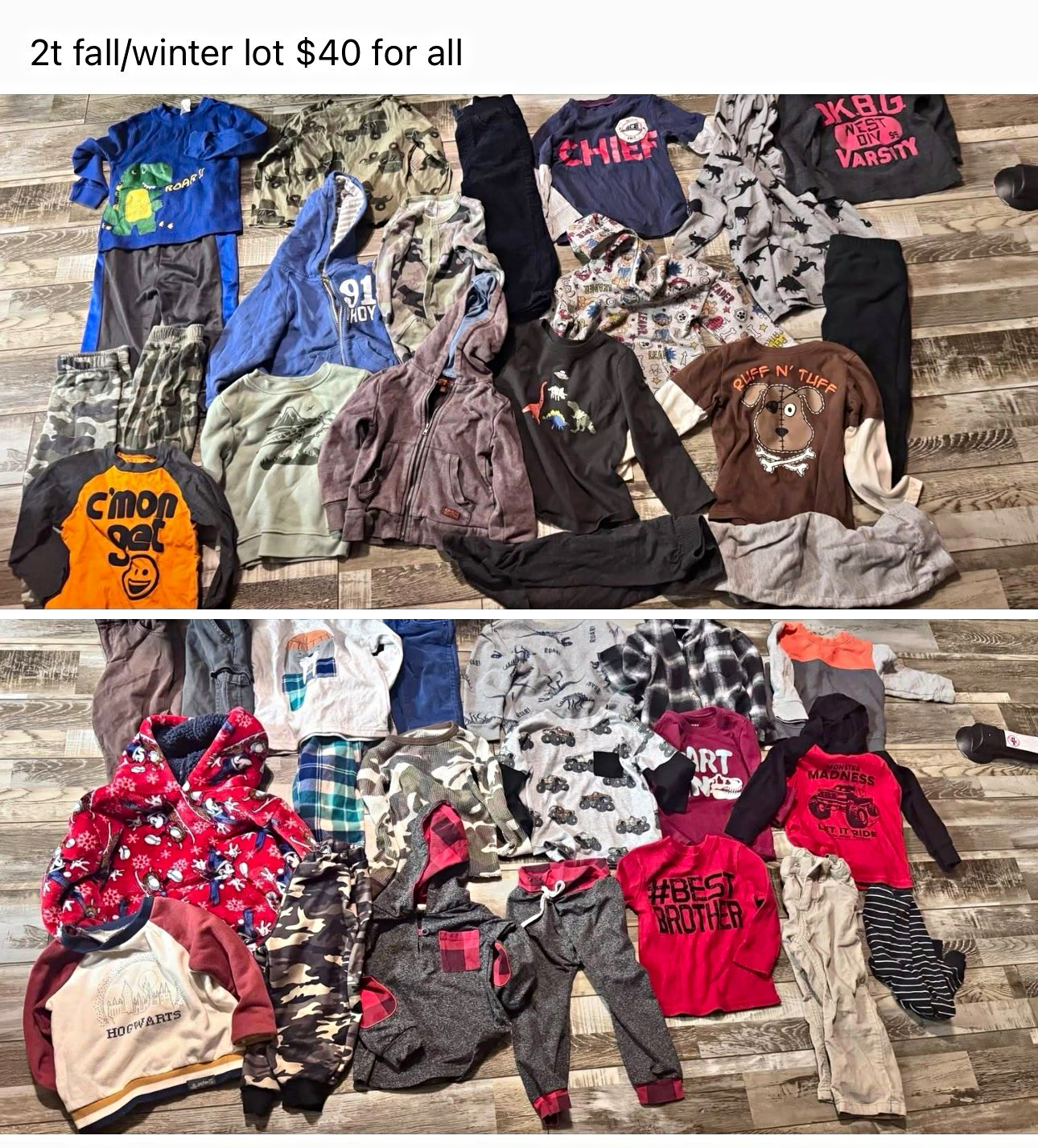 Baby Boy 2T Fall/Winter Clothing Lot Tops Bottoms Hoodies Pajamas Multicolor