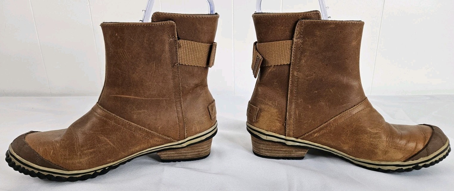 SOREL SLIMBOOT SHORTY TAN LEATHER RIDING BOOTIES WOMEN’S SZ 7.5 NL2156-286 NOTE!