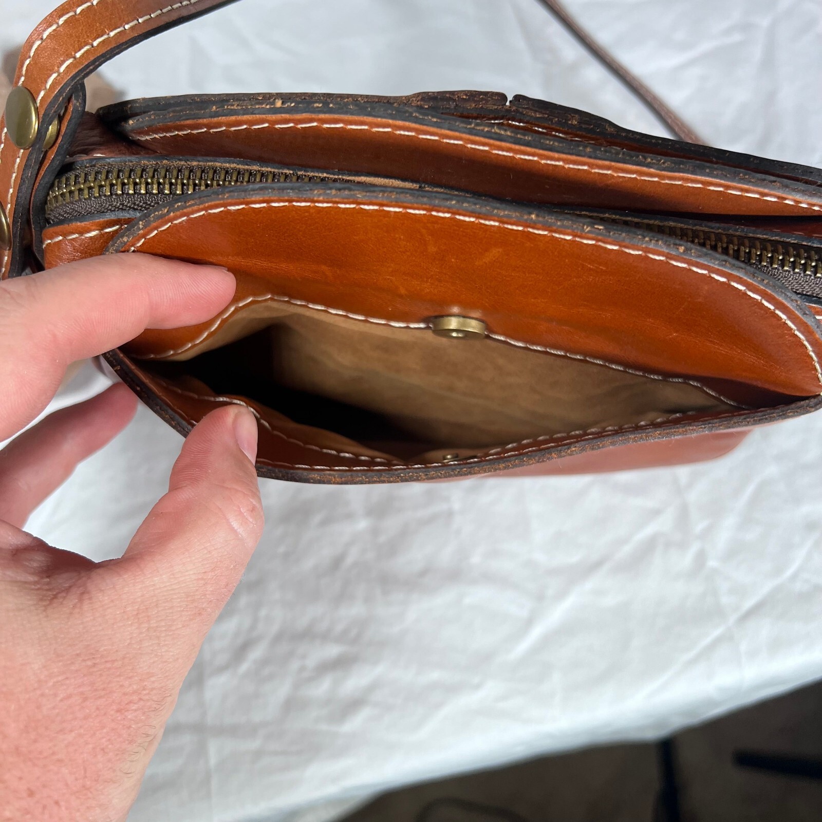 Osgoode Marley Brown Leather Double Zip Organizer Crossbody Bag