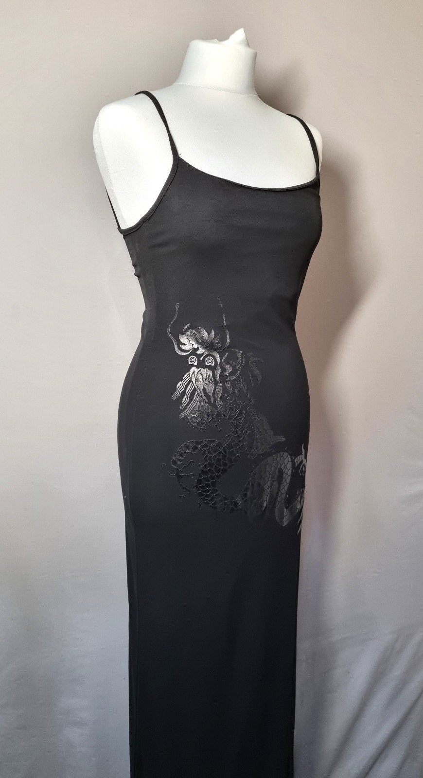 Morgan De Toi Slip Dress Size XS – S Black Dragon Print 90s Y2K Rave Girlie