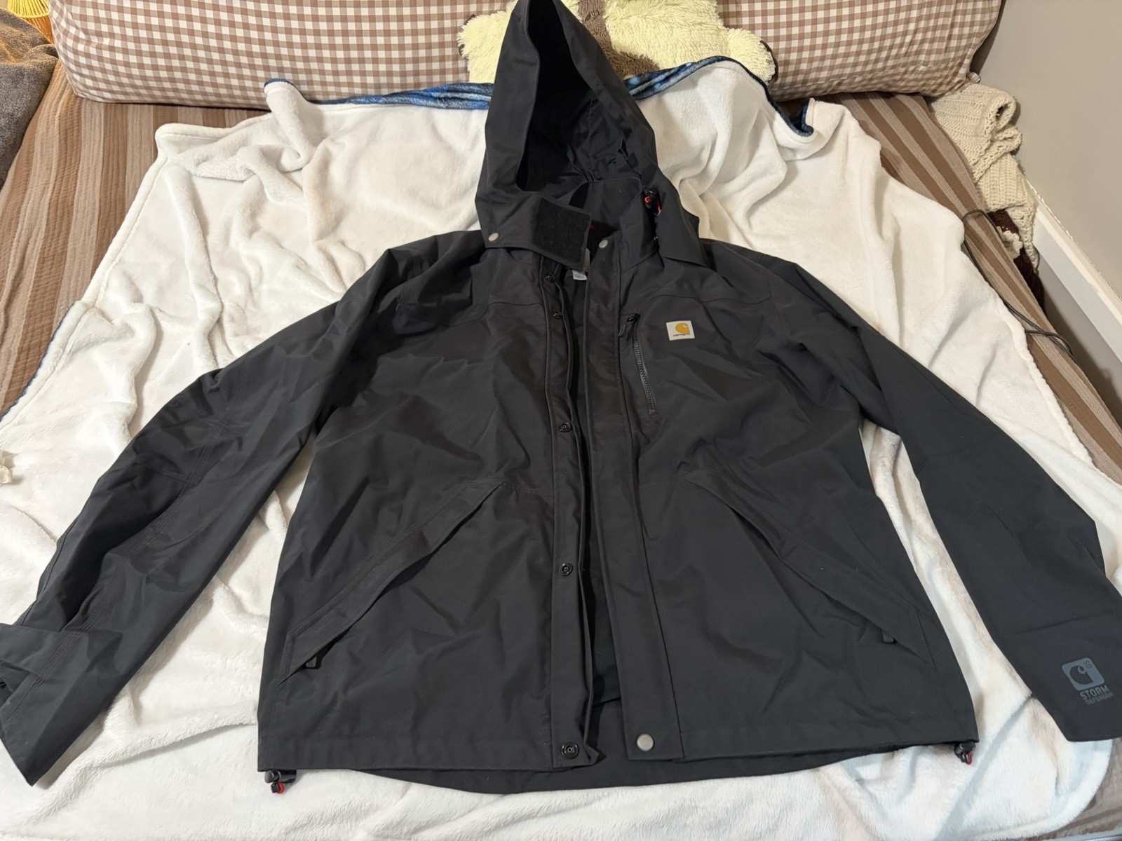 Carhartt Storm Defender Men’s Rain Jacket, Removable Hood, Size Large