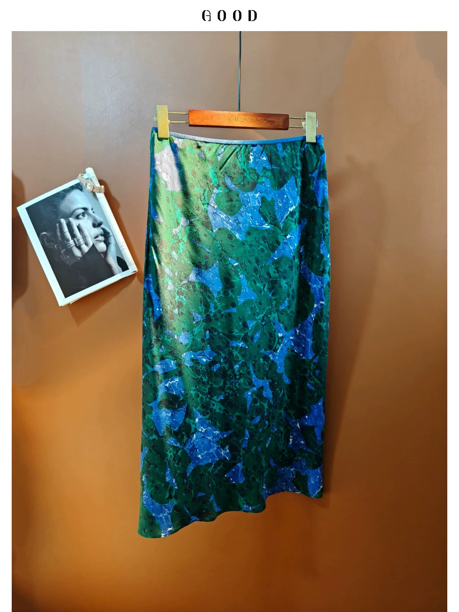 DRIES VAN NOTEN Bias Cut Printed Skirt Back Slit Runway Womens