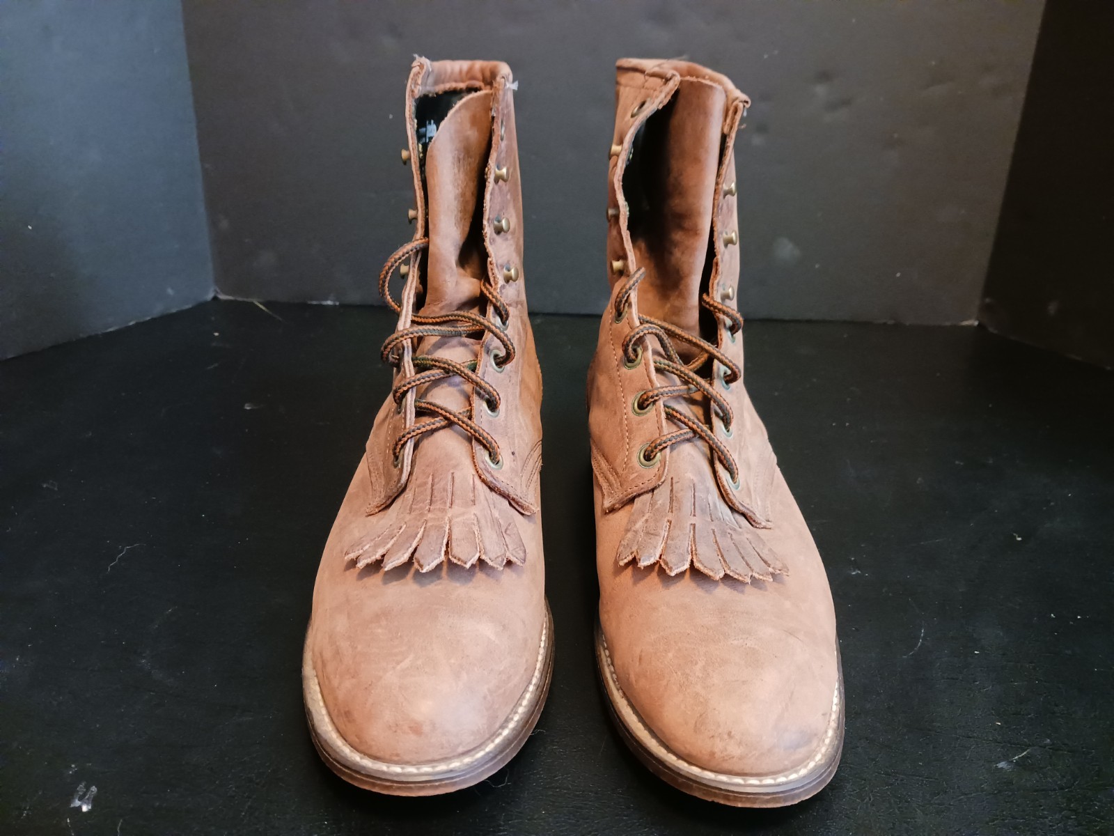 Laredo Vintage Roper Boots Womens 11 M Brown Leather Lace Up Kiltie Made in USA